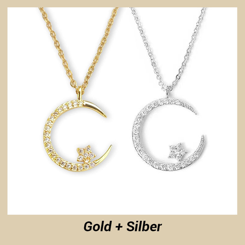 Collar brillante con luna y estrellas.